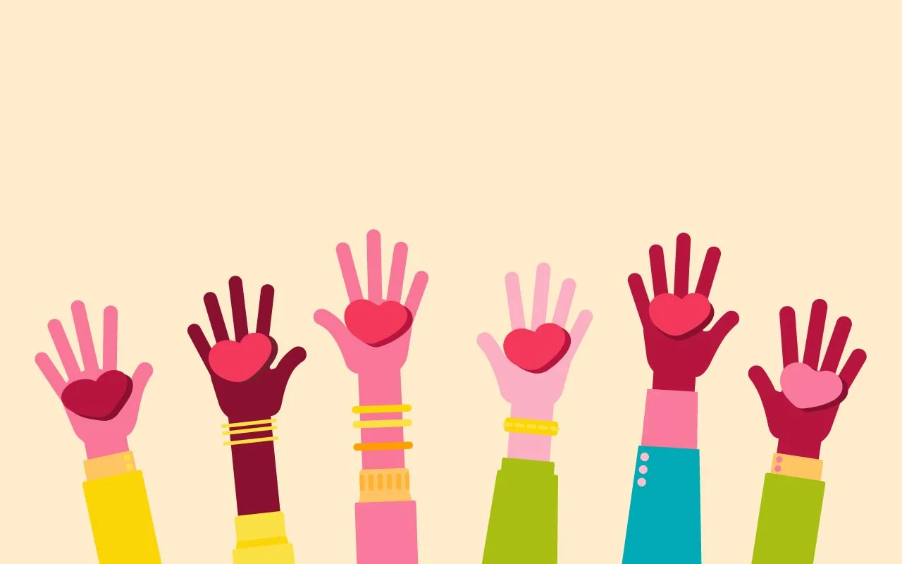 Illustration of raised hands with hearts